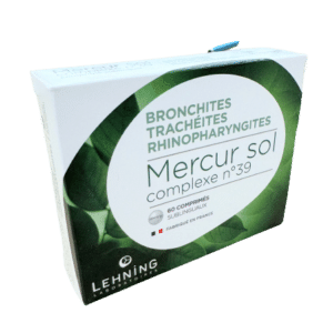 MERCUR SOL COMPLEXE 39 - LEHNING est un médicament homéopathique traditionnellement utilisé dans les rhinopharyngites et les maux de gorge.