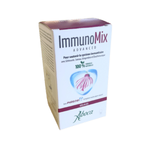 IMMUNOMIX ADVANCED  gélules soutient le système immunitaire grâce à la présence d’Échinacée, de Sureau, de Gingembre et d’Éleuthérocoque, 