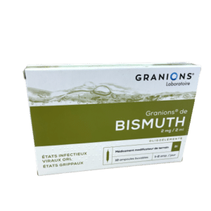 Granions de bismuth ce médicament s'utilise  comme modificateur du terrain, au cours d'états infectieux viraux de la sphère ORL, d'états grippaux.