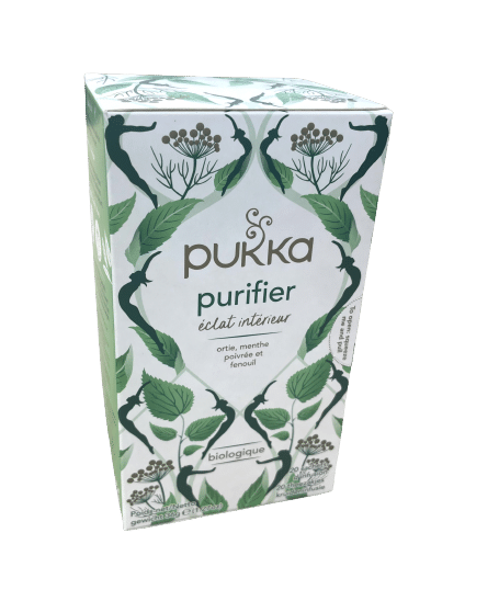 PUKKA PURIFIER Fabriqué avec de l'aloe vera biologique, du pissenlit, du fenouil, de la réglisse, de l'ortie et de la menthe poivrée.
