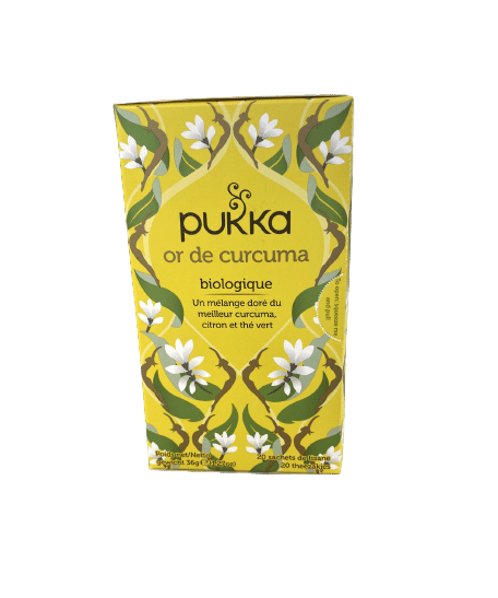 PUKKA OR CURCUMA 20 sachets fait avec du curcuma biologique, du citron, de la cardamome et du thé vert à feuilles entières