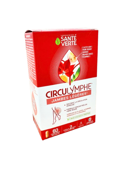 CIRCULYMPHE JAMBE LÉGÈRE formule de 13 ingrédients reconnus dont la vigne rouge, le ginkgo biloba, l'orange douce ou les pépins de raisin .