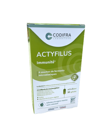 ACTYFILUS CODIFRA apporte dans une gélule d’origine végétale 4 souches de ferments microbiotiques et de l’inuline extraite de racine de chicorée.