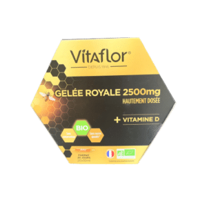 VITAFLOR GELÉE ROYALE 2500 MG vous offre une formule premium avec un très haut dosage en gelée royale*. Un concentré nutritif enrichie en Vitamine D3