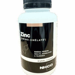 NHCO ZINC AMINO CHÉLATÉ intervient dans le maintien d’une peau normale des cheveux brillants et des ongles solides , au fonctionnement de l'immunité