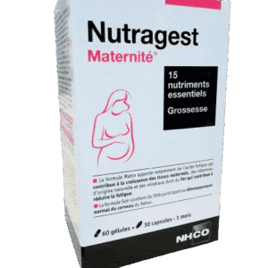 NHCO L NUTRAGEST MATERNITÉ apporte des nutriments importants pour le bon déroulement de la grossesse, le bien-être et la vitalité de la future maman.