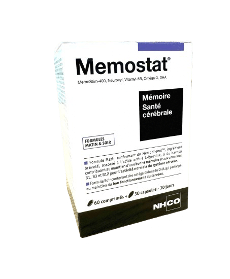NHCO MEMOSTAT SANTÉ CÉRÉBRALE est un complément alimentaire  recommandé aux personnes ayant besoin de soutenir leur mémoire au quotidien