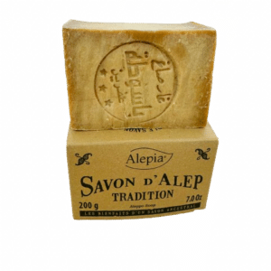 SAVON D'ALEP 1 % ALEPIA 200 GR  Élaboré à partir d'huiles d'Olive et de baie de Laurier est destiné à la toilette quotidienne de toute la famille.