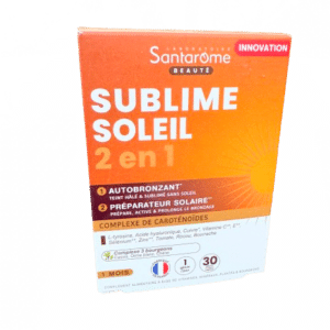 SUBLIME SOLEIL 2 EN 1 SANTAROME Sa double action permet un teint hâlé et sublimé sans soleil et prépare, active et prolonge le bronzage.