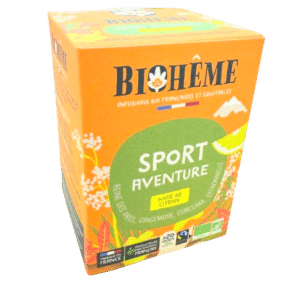 BIOHEME SPORT AVENTURE INFUSETTES  cette infusion vous suivra dans toutes vos aventures , promenade ou sortie intense .