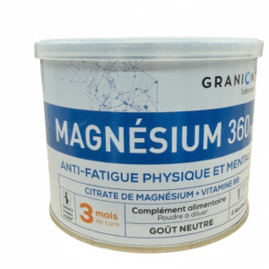 GRANIONS DE MAGNESIUM CITRATE 360 mg est un complément alimentaire conçu pour aider ainsi à réduire la fatigue et le stress,