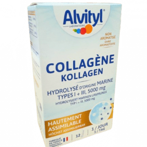  ALVITYL COLLAGENE HYDROLYSÉ MARINE  est un collagène marin de type I et III spour soutenir la santé de la peau, des cheveux, des ongles et des articulations.