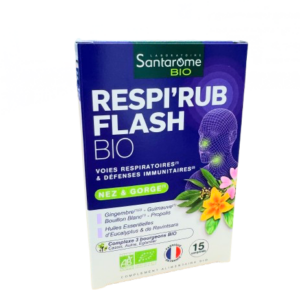 RESPI RUB FLASH BIO SANTAROME par son action flash 5 jour dégage les voies respiratoires (nez & gorge) et augmente les défenses immunitaires