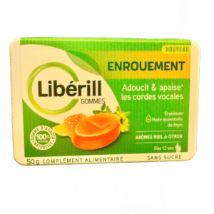 LIBERILL GOMME ENROUEMENT est un complément alimentaire à base d'extrait et d'huile essentielle de plantes qui contribue à adoucir et apaiser la gorge.