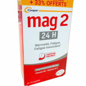 MAG 2 24 HEURES 60 COMPRIMES permet de lutter contre la nervosité, la fatigue et la fatigue musculaire grâce au complément alimentaire et son nouveau comprimé !