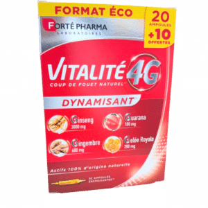 VITALITE 4 G DYNAMISANT FORTE PHARMA est notre solution incontournable pour lutter contre votre fatigue passagère et votre manque de tonus.