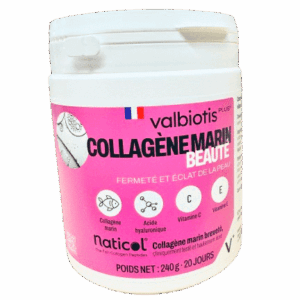 VALBIOTIS PLUS COLLAGENE BEAUTE  en agissant avec l'acide hyaluronique et les antioxydants, il contribue à ralentir les signes du vieillissement cutané,