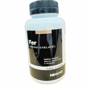 NHCO FER BISGLYCINATE  est environ 4 fois mieux assimilé que les autres formes de fer ,il contribue a réduire la fatigue passagère .