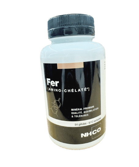 NHCO FER BISGLYCINATE  est environ 4 fois mieux assimilé que les autres formes de fer ,il contribue a réduire la fatigue passagère .