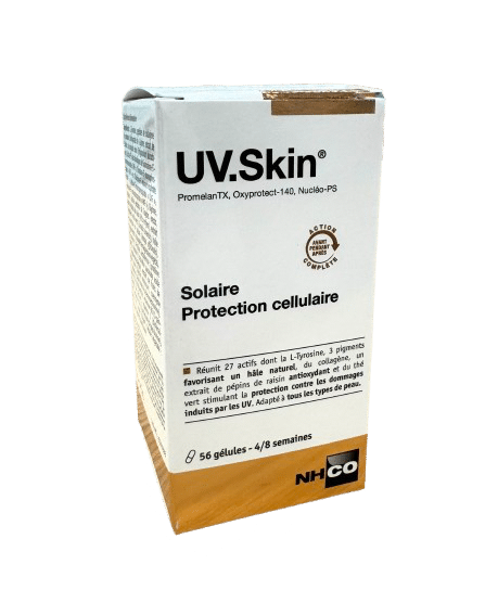 NHCO UV SKIN PROTECTION SOLAIRE est un complément alimentaire issu de la recherche en micronutrition à l'action autobronzante même sans soleil