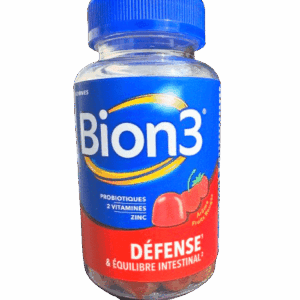 BION 3 DEFENSES GOMMES FRUITS ROUGES  une association de Probiotiques, de Zinc et de Vitamines pour soutenir l'intestin et maintenir vos défenses naturelles