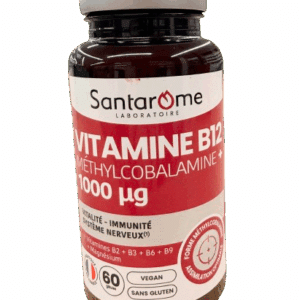 VITAMINE B 12 SANTAROME ou colabamine est essentielle au bon fonctionnement du cerveau  .et elle participe à la formation des globules rouges.