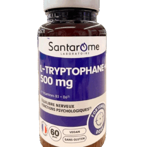 L TRYPTOPHANE SANTAROME un acide aminé essentiel, favorise la production de sérotonine pour soutenir l’humeur, le sommeil et le bien-être général.