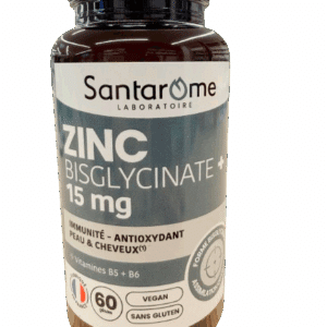 ZINC BISGLYCINATE SANTAROME contribue au  fonctionnement du système immunitaire . Il participe au maintien d'une peau, de cheveux  et d'ongles normaux ,