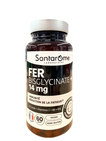 FER BISGLYCINATE SANTAROME permet de soutenir le métabolisme énergétique global et de réduire la fatigue chronique liée à une carence en fer.
