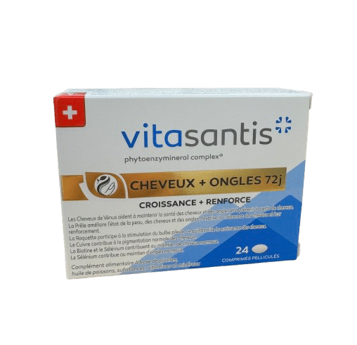 VITASANTIS CHEVEUX ET ONGLES 72 jours anti-chute de cheveux qui aide à freiner la chute, à favoriser la croissance et à renforcer la fibre capillaire.