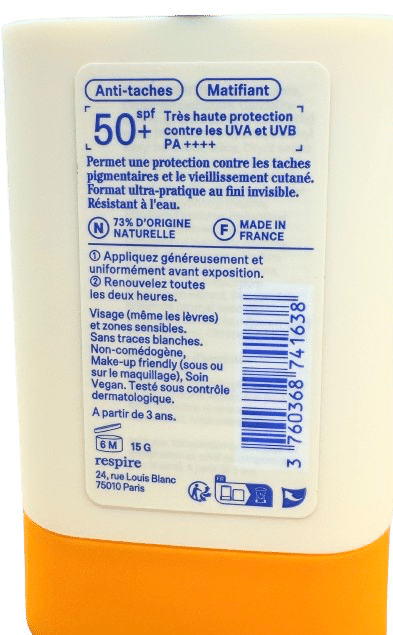 RESPIRE STICK SOLAIRE MATIFIANT SPF 50+