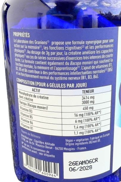 GRANIONS CREATININE MONOHYDRATÉ 3000MG (180 gélules ) – Image 2