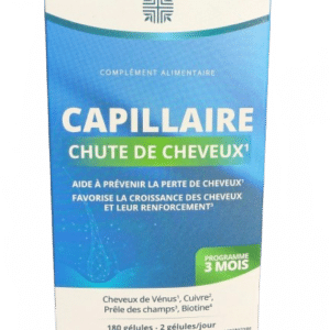 CAPILLAIRE CHUTE DE CHEVEUX MDD 3 MOIS est un complément alimentaire pour prévenir la chute de cheveux et favoriser force et croissance des cheveux .